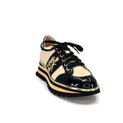 Ivoire0347b Ivoire H985M Cuir Vernis Noir Beige*Femme Baskets