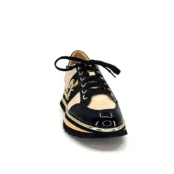 Ivoire0347b Ivoire H985M Cuir Vernis Noir Beige*Femme Baskets
