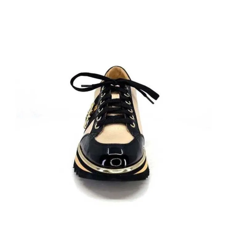 Ivoire0347b Ivoire H985M Cuir Vernis Noir Beige*Femme Baskets