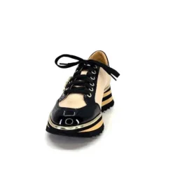 Ivoire0347b Ivoire H985M Cuir Vernis Noir Beige*Femme Baskets