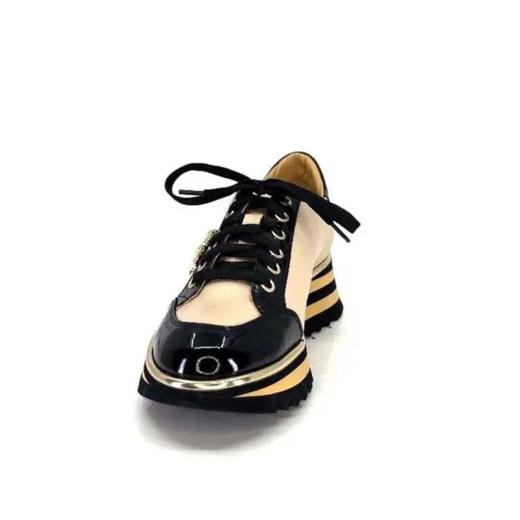 Ivoire0347b Ivoire H985M Cuir Vernis Noir Beige*Femme Baskets
