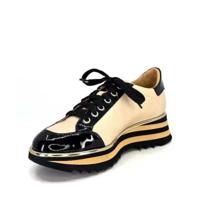 Ivoire0347b Ivoire H985M Cuir Vernis Noir Beige*Femme Baskets