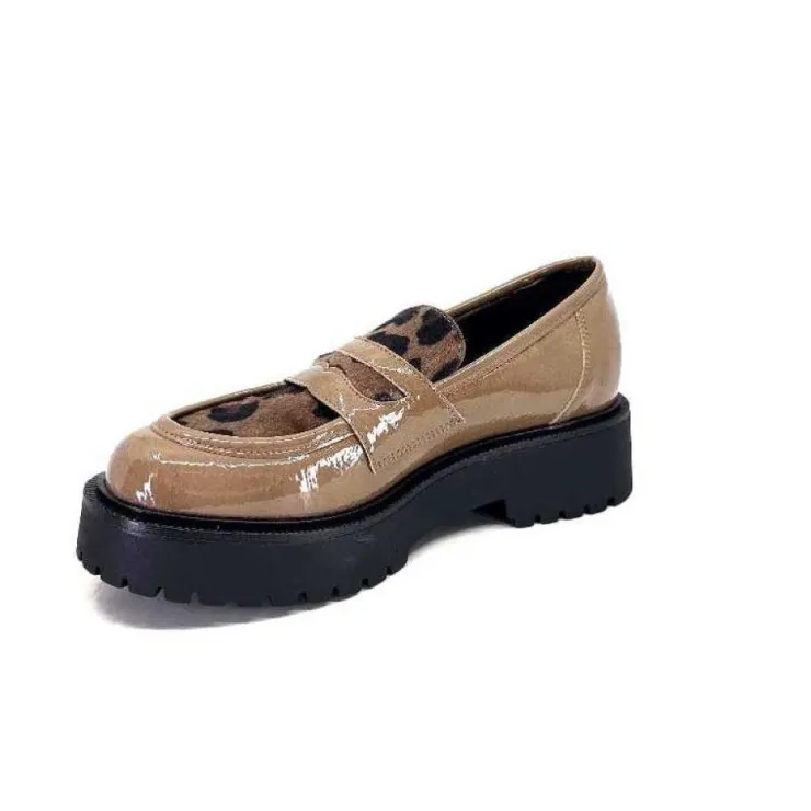 Ivoire0130a Ivoire 1M4883 Cuir Vernis Marron*Femme Mocassins