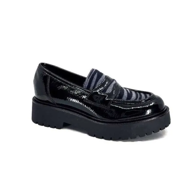 Ivoire0130a Ivoire 1M4883 Cuir Vernis Noir*Femme Mocassins