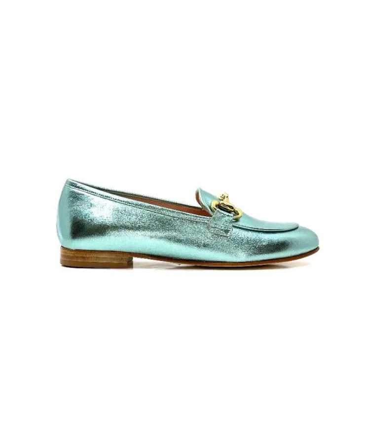 eclair paris Ivoire S102 Cuir Metal Turquoise*Femme Mocassins