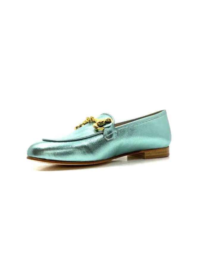 eclair paris Ivoire S102 Cuir Metal Turquoise*Femme Mocassins