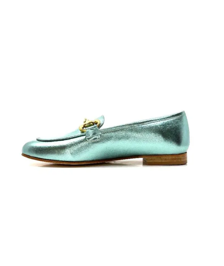 eclair paris Ivoire S102 Cuir Metal Turquoise*Femme Mocassins