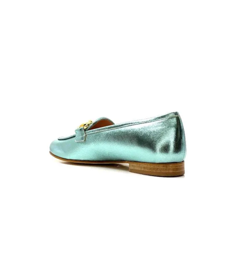 eclair paris Ivoire S102 Cuir Metal Turquoise*Femme Mocassins
