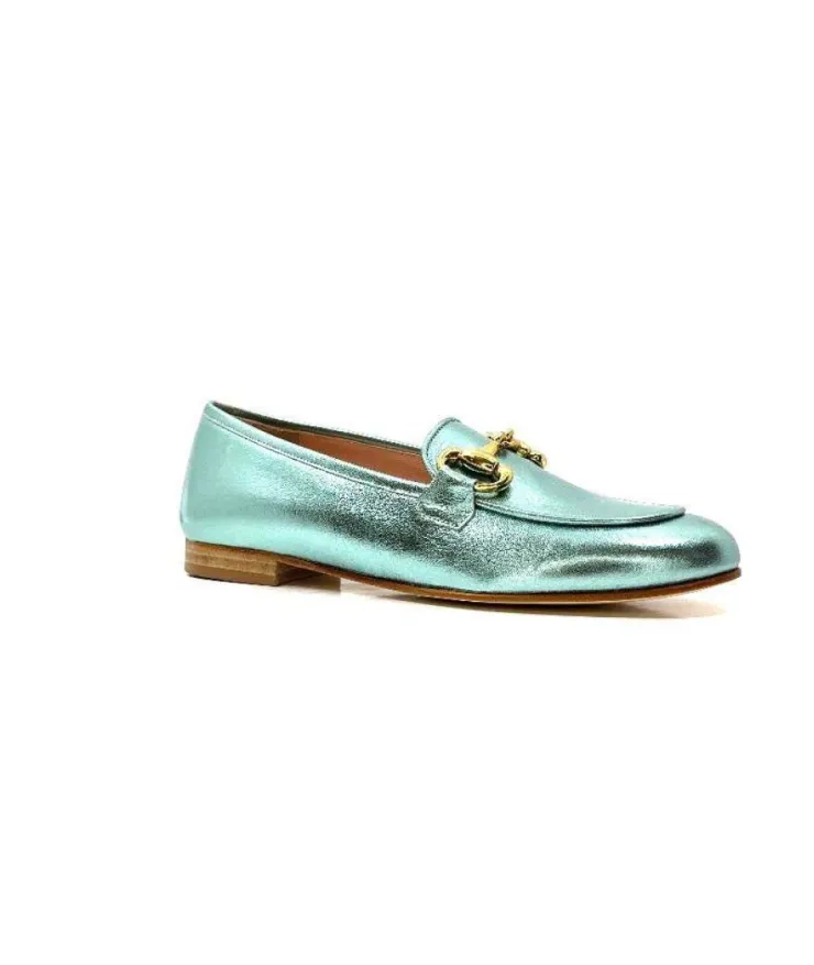 eclair paris Ivoire S102 Cuir Metal Turquoise*Femme Mocassins