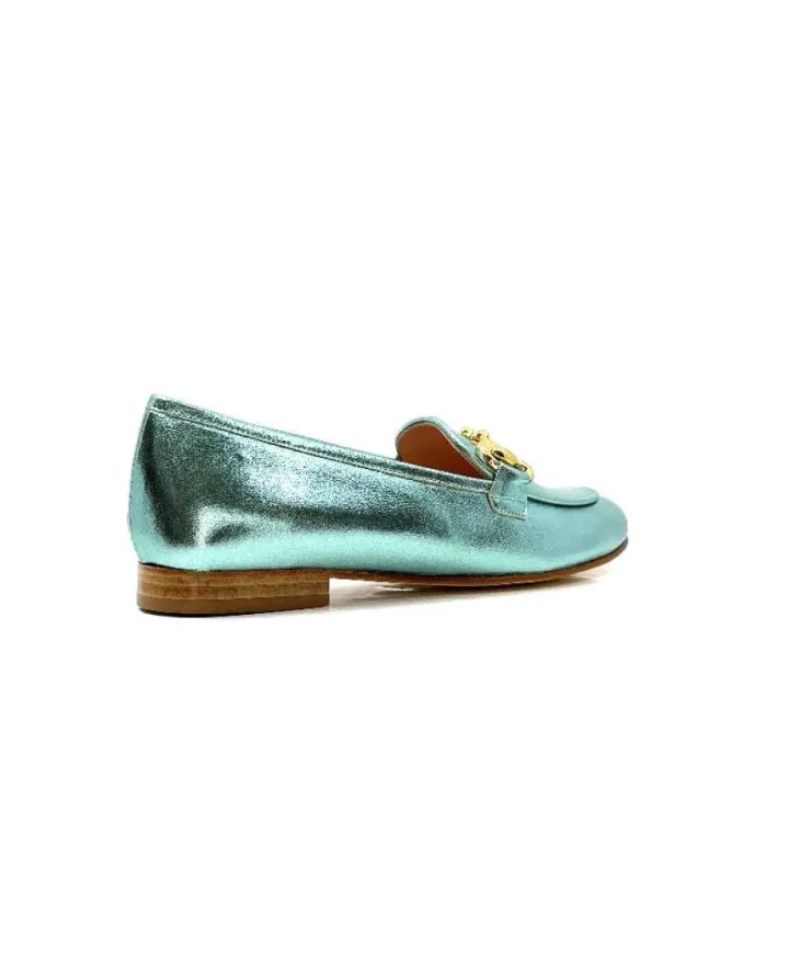 eclair paris Ivoire S102 Cuir Metal Turquoise*Femme Mocassins