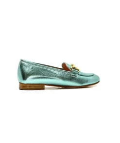 eclair paris Ivoire S102 Cuir Metal Turquoise*Femme Mocassins