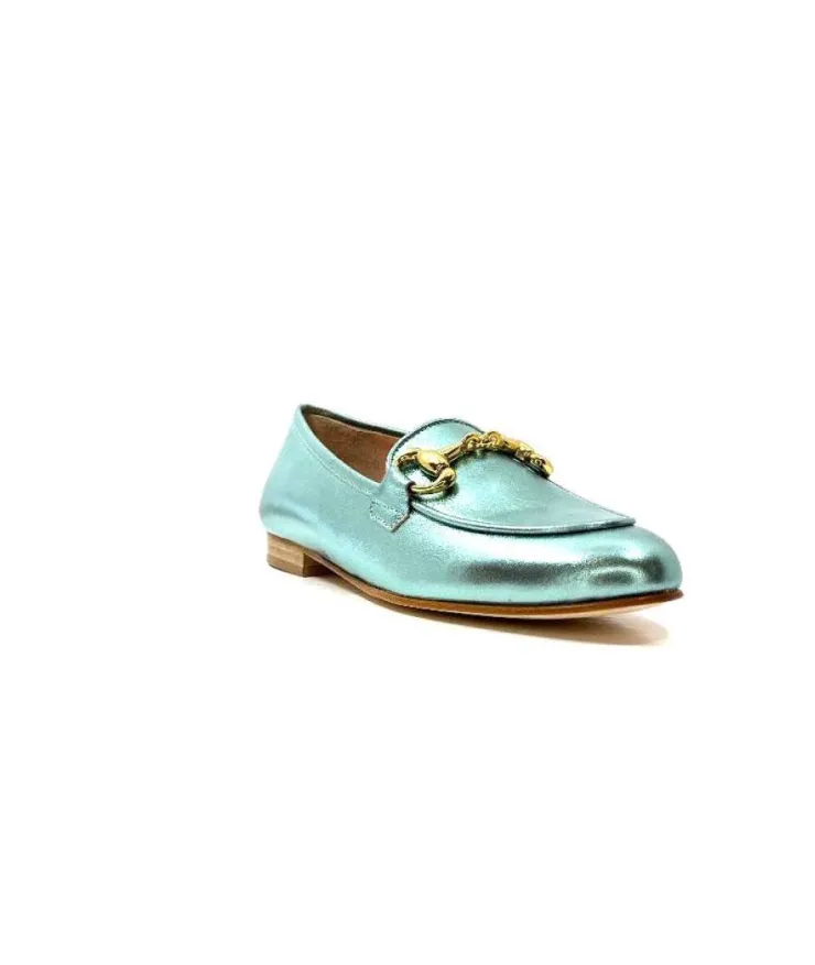 eclair paris Ivoire S102 Cuir Metal Turquoise*Femme Mocassins