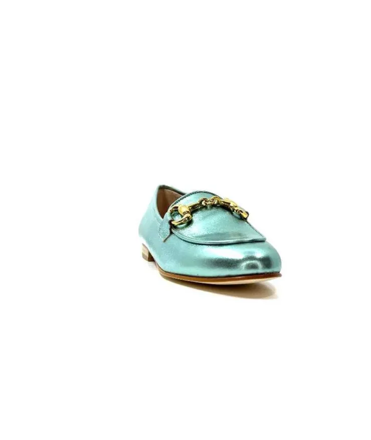 eclair paris Ivoire S102 Cuir Metal Turquoise*Femme Mocassins