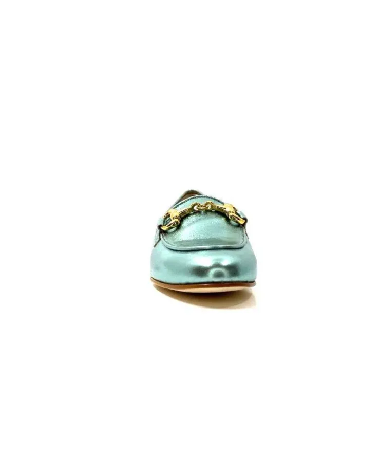 eclair paris Ivoire S102 Cuir Metal Turquoise*Femme Mocassins