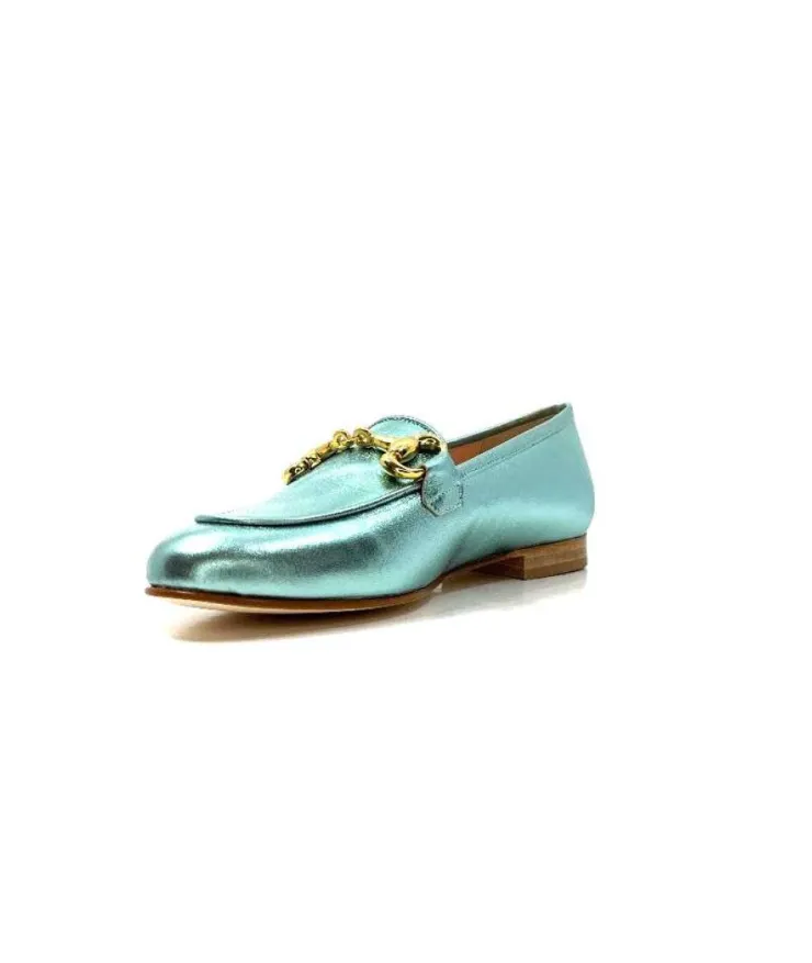 eclair paris Ivoire S102 Cuir Metal Turquoise*Femme Mocassins