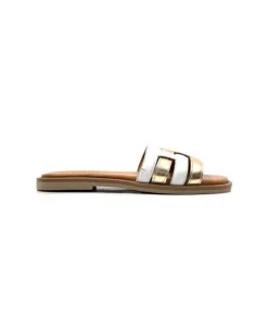 gloria Ivoire Tml 28 Cuir Blanc Or*Femme Mules
