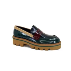 JHay J.Hay 1128 Cuir Glacee Vert Noir Bordeaux*Femme Mocassins