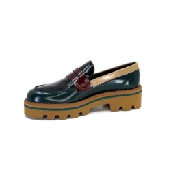 JHay J.Hay 1128 Cuir Glacee Vert Noir Bordeaux*Femme Mocassins