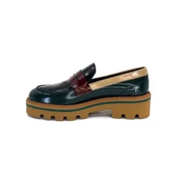 JHay J.Hay 1128 Cuir Glacee Vert Noir Bordeaux*Femme Mocassins