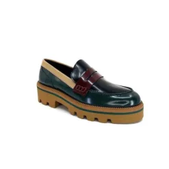 JHay J.Hay 1128 Cuir Glacee Vert Noir Bordeaux*Femme Mocassins