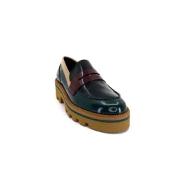 JHay J.Hay 1128 Cuir Glacee Vert Noir Bordeaux*Femme Mocassins