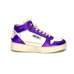 Méliné Meline 22Db Cuir Creme Et Violet*Femme Baskets