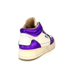 Méliné Meline 22Db Cuir Creme Et Violet*Femme Baskets