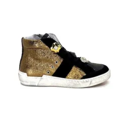 Méliné Meline Nkc 1151 Cuir Dore Et Daim Noir*Femme Baskets
