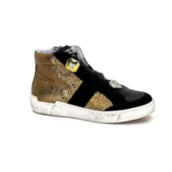 Méliné Meline Nkc 1151 Cuir Dore Et Daim Noir*Femme Baskets