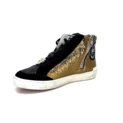 Méliné Meline Nkc 1151 Cuir Dore Et Daim Noir*Femme Baskets