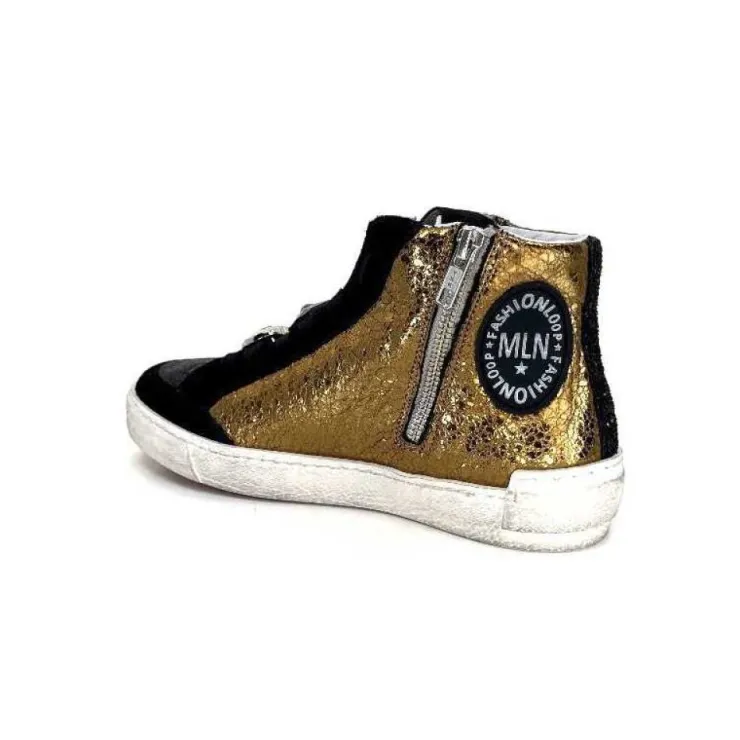 Méliné Meline Nkc 1151 Cuir Dore Et Daim Noir*Femme Baskets