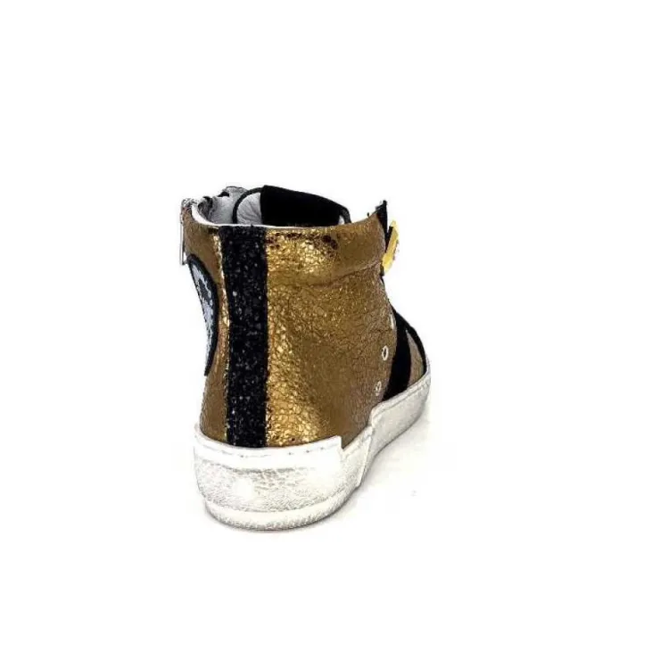 Méliné Meline Nkc 1151 Cuir Dore Et Daim Noir*Femme Baskets
