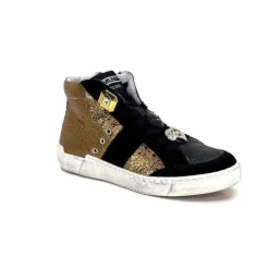 Méliné Meline Nkc 1151 Cuir Dore Et Daim Noir*Femme Baskets
