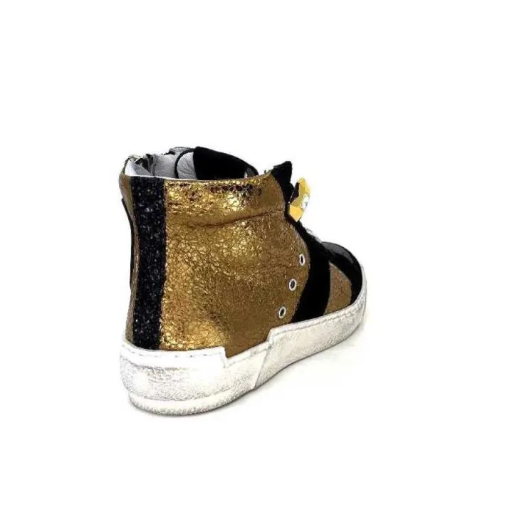 Méliné Meline Nkc 1151 Cuir Dore Et Daim Noir*Femme Baskets