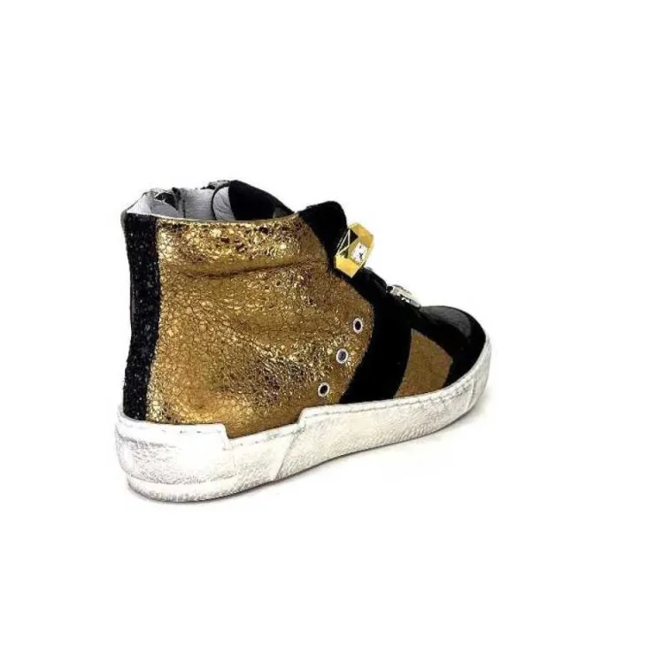 Méliné Meline Nkc 1151 Cuir Dore Et Daim Noir*Femme Baskets