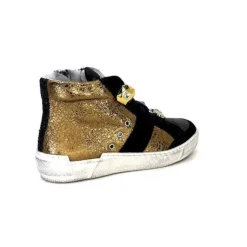 Méliné Meline Nkc 1151 Cuir Dore Et Daim Noir*Femme Baskets