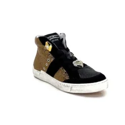 Méliné Meline Nkc 1151 Cuir Dore Et Daim Noir*Femme Baskets