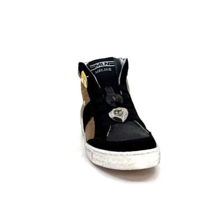 Méliné Meline Nkc 1151 Cuir Dore Et Daim Noir*Femme Baskets