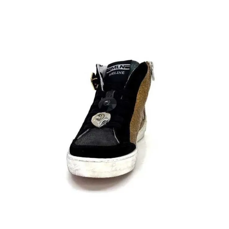Méliné Meline Nkc 1151 Cuir Dore Et Daim Noir*Femme Baskets