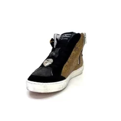 Méliné Meline Nkc 1151 Cuir Dore Et Daim Noir*Femme Baskets