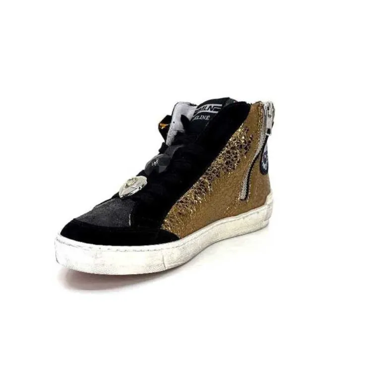 Méliné Meline Nkc 1151 Cuir Dore Et Daim Noir*Femme Baskets