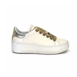 Méliné Meline Pf222 Cuir Creme Et Dore*Femme Baskets