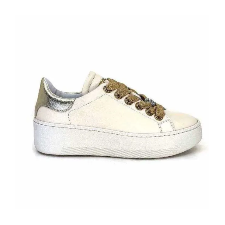 Méliné Meline Pf222 Cuir Creme Et Dore*Femme Baskets
