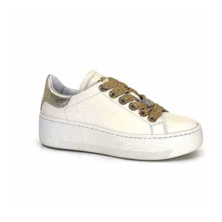 Méliné Meline Pf222 Cuir Creme Et Dore*Femme Baskets