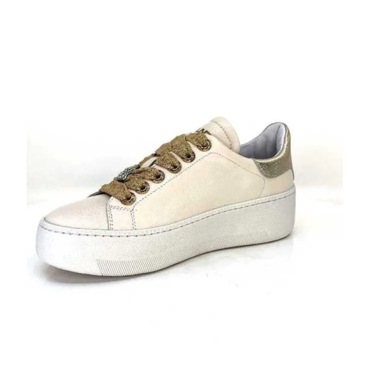 Méliné Meline Pf222 Cuir Creme Et Dore*Femme Baskets