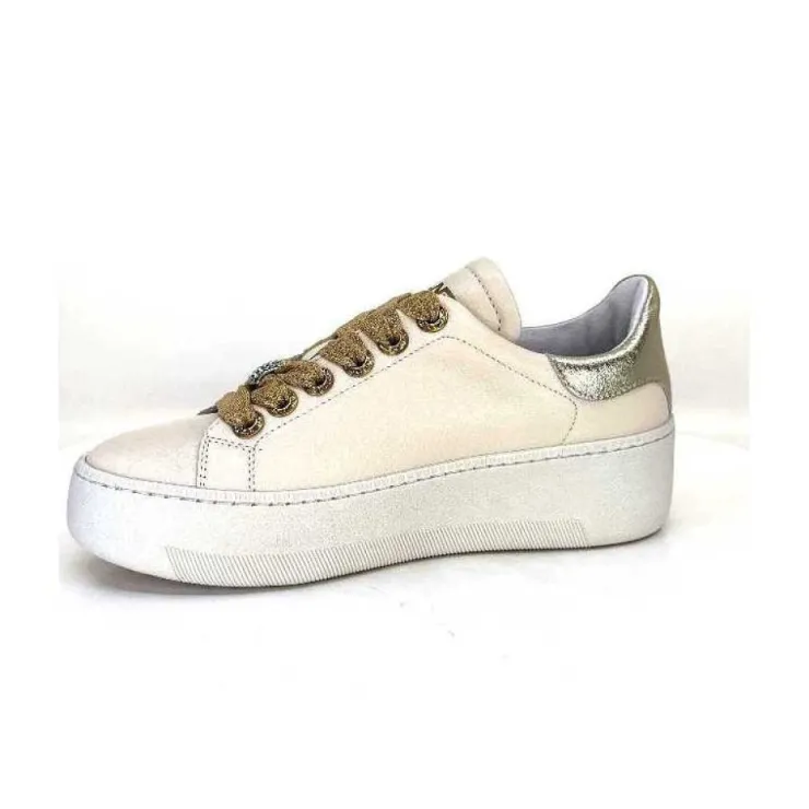 Méliné Meline Pf222 Cuir Creme Et Dore*Femme Baskets