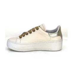 Méliné Meline Pf222 Cuir Creme Et Dore*Femme Baskets