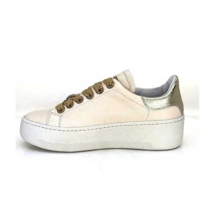 Méliné Meline Pf222 Cuir Creme Et Dore*Femme Baskets