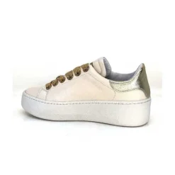 Méliné Meline Pf222 Cuir Creme Et Dore*Femme Baskets