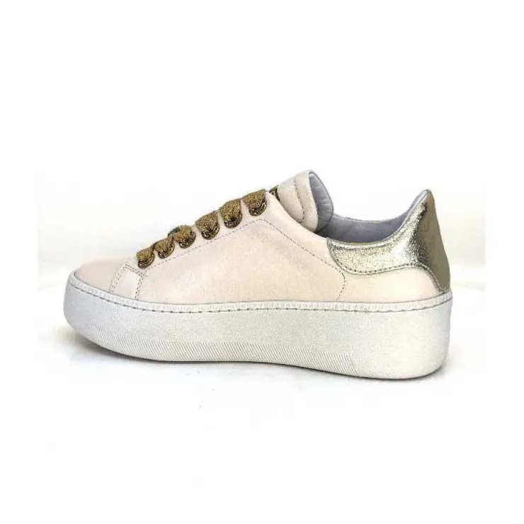 Méliné Meline Pf222 Cuir Creme Et Dore*Femme Baskets